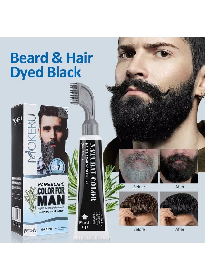 MOKERU Black Beard Dye Cream With Comb ,Natural Black Beard Dye Shampoo ,Pure Plant-Based Instant Hair Dye Black Beard Shampoo for Men 80ML - Image 2